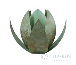 Groen gepatineerde lotus urn van brons